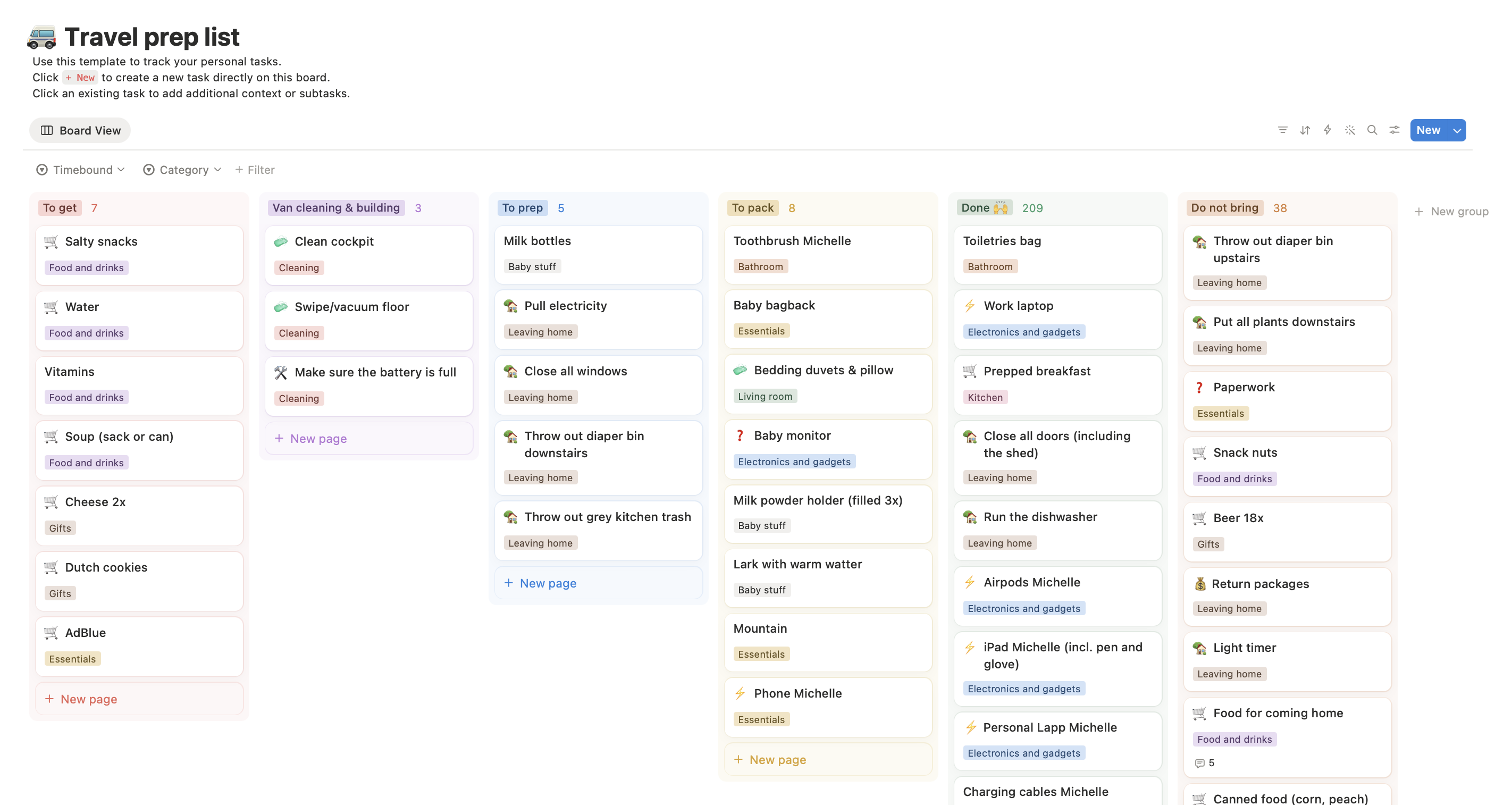 Packing list in Notion